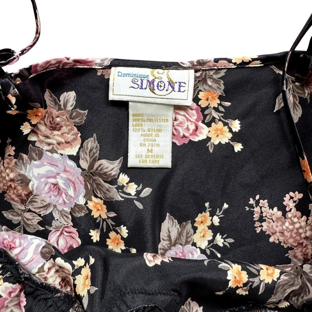 VTG 90s Dominique Simone Women's Black Floral Slip Dress Size Medium - Picture 3 of 4